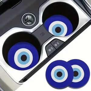 Car interior accessories | Viral evil eye print car cup coasters for protection | Niche non-slip absorbent cup holder mats | Classic blue evil eye design brings good vibes and guards against spills, ideal for daily drives and commutes