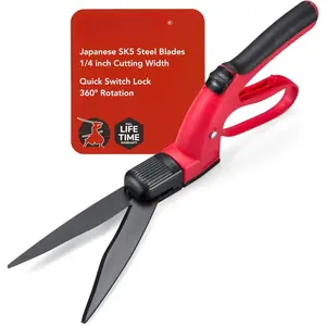 (R) Pro Grass Shears -  Lawn Shears with 360? Rotating ,  SK5 Steel , Lightweight,  TPR Coated Handles, Garden Shears for Edging and Trimming - 15" Grass Clippers