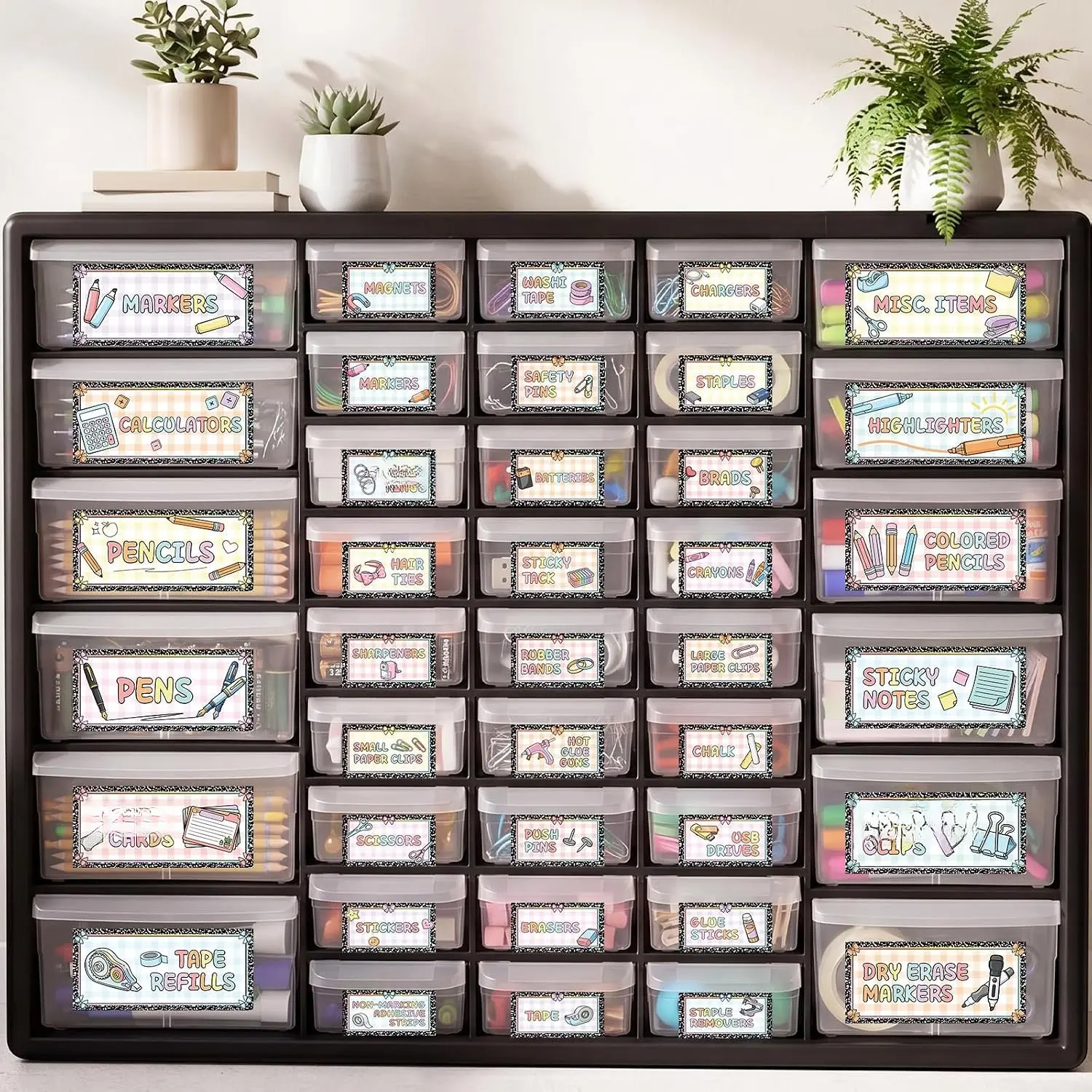 84 count Teacher Toolbox Labels Composition Teachers Toolbox Labels for Classroom Teachers Tool Box Storage Stickers for  to School Supplies Drawer Desk Organization Decoration Tag (Gingham)