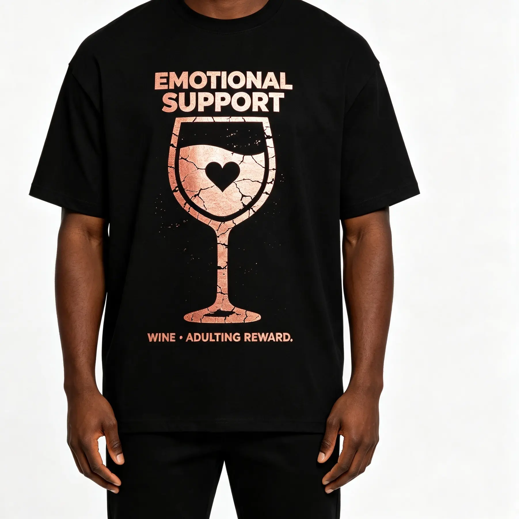Emotional Support Wine Adulting Reward Cracked Wine Glass With Heart Graphic Print Oversized Crew‑Neck T‑Shirt Unisex Men Women Wine Lover Casual Short‑Sleeve Relaxed‑Fit Everyday Street‑Style Tee Top party gift