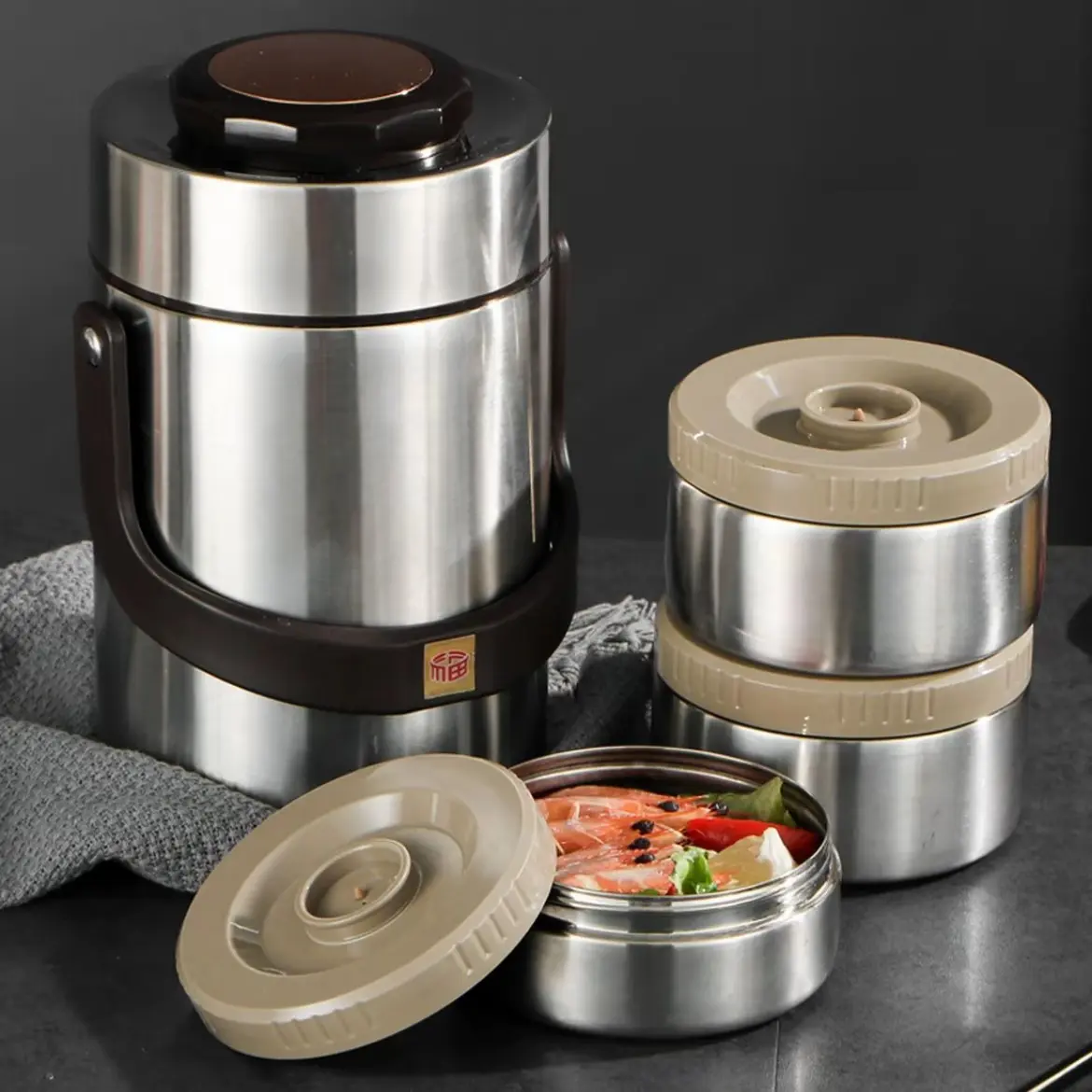 304 Stainless Steel Liner Bento Box Set, Includes 3 Divided Containers & 1 Storage Bucket, Leakproof Sealed Lidded Food Storage Box, Japanese Divided Lunch Box, Portable Meal Container for Home, Office & Students