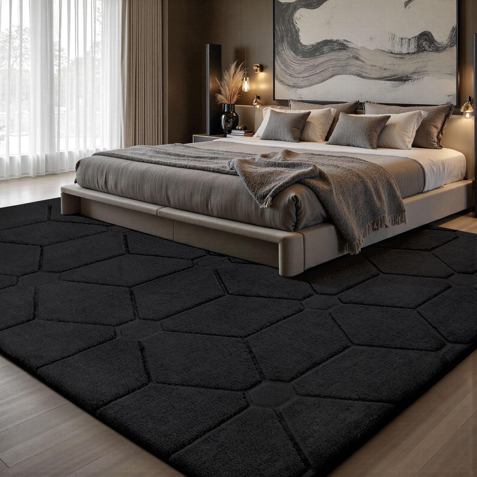 Large Size Jacquard Plush Rug, Big Fluffy 3D patterned Area Rug, Non-slip Soft Shaggy Carpet Mats for Livingroom Bedroom Nursery Home Decor Black Large Size Jacquard Plush Rug, Big Fluffy 3D patterned Area Rug, Non-slip Soft Shaggy Carpet Mats for Livingroom Bedroom Nursery Home Decor Black