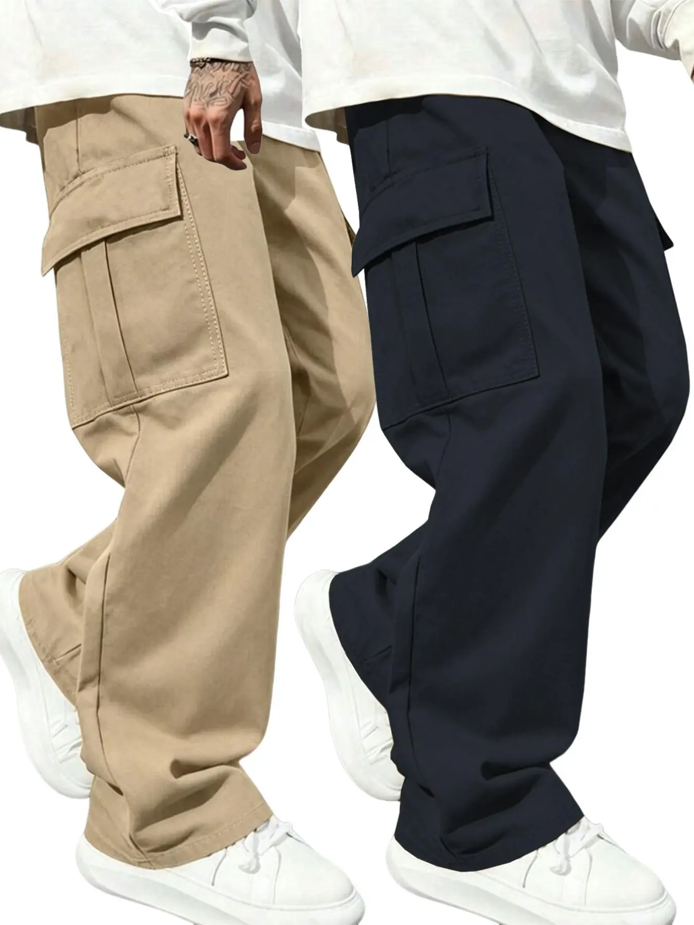 2-Pack Men's Casual Straight Leg Work Pants, Woven Fabric, Spring & Fall, Fashionable and Comfortable, Ideal for Daily Wear