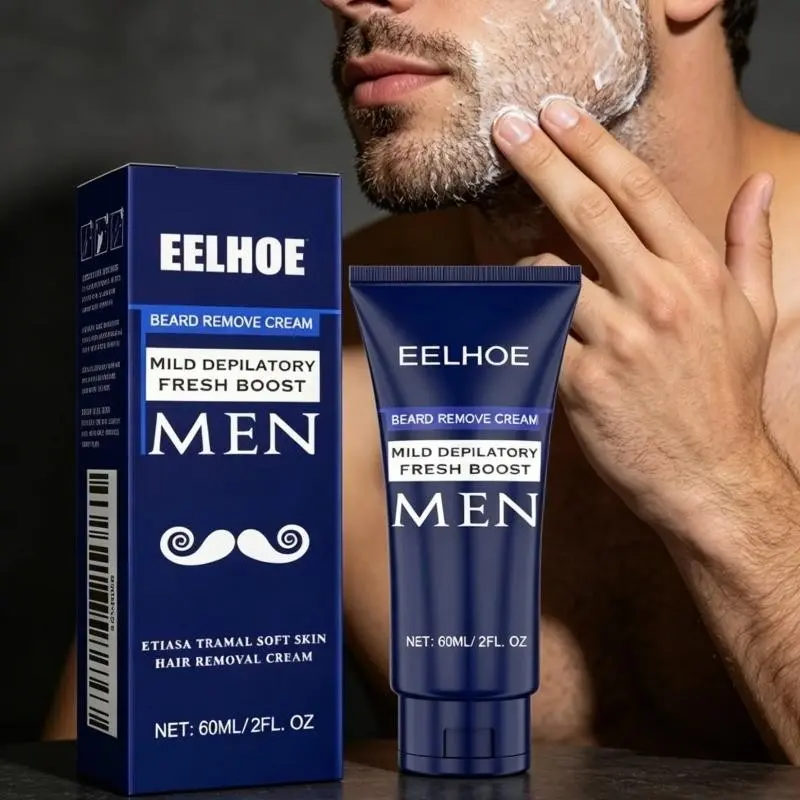 EELHOE Men Hair Removal Depilatory Cream for Body Face Facial Soften Hair Grooming Smooth Skin No Irritation Gentle Mild Painless Beard Remove Cream 60ml