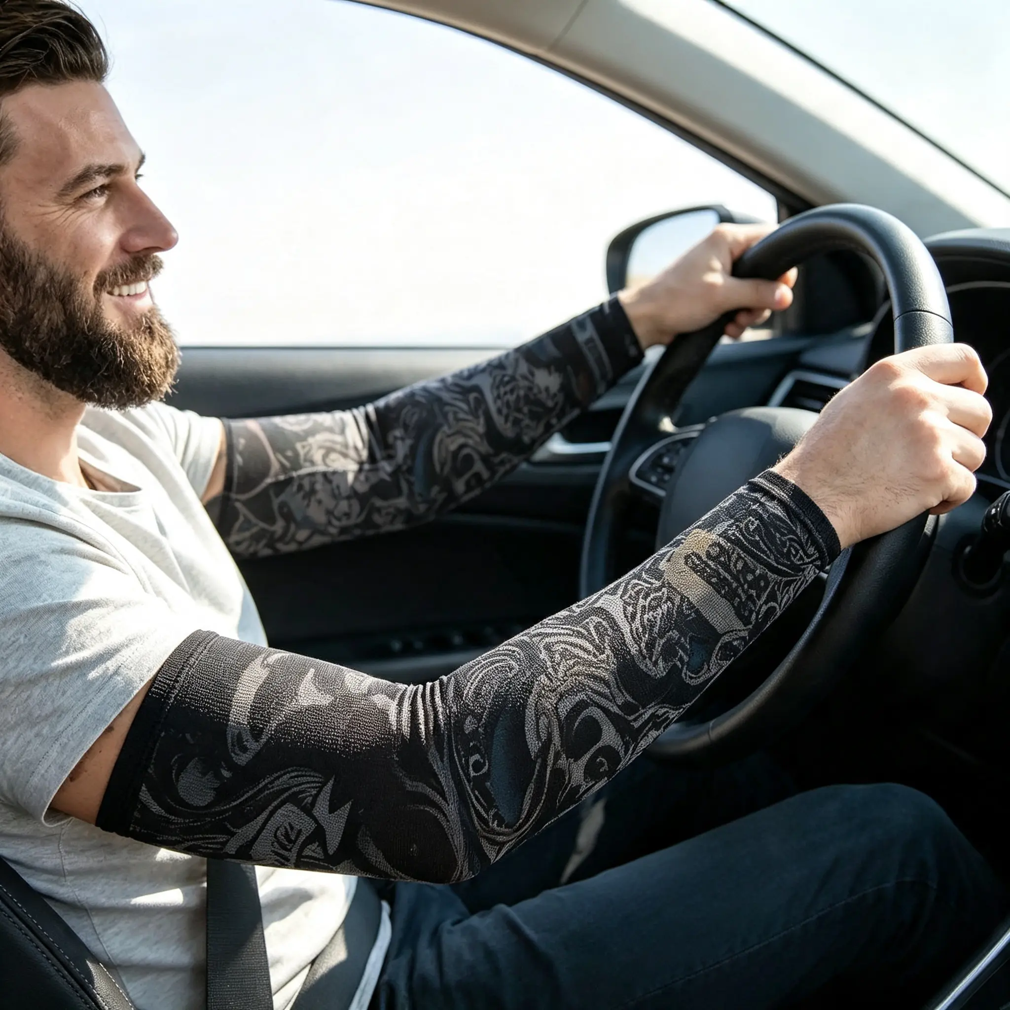 Tattoo Pattern Cooling Arm Sleeves 6 Pack, UV Protection Breathable Stretch Arm Covers, Lightweight Compression Sleeves For Driving, Cycling, Running Outdoor Sports