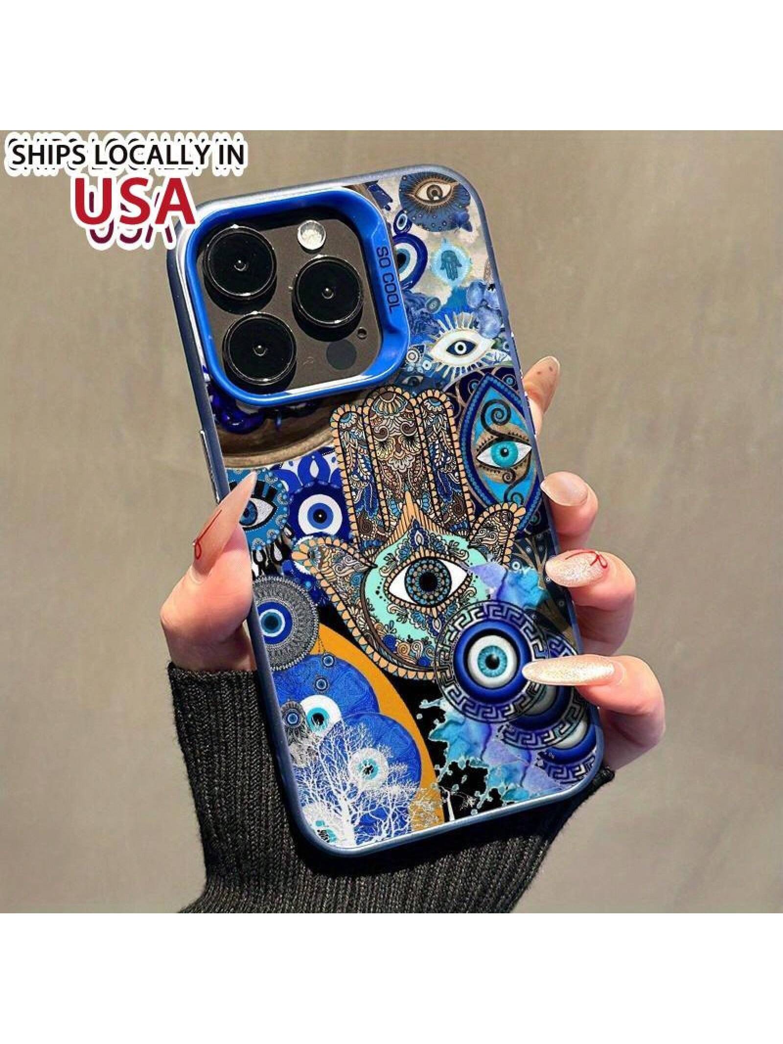 Fashionable Phone Case TM00323 With An Evil Eye Design, Suitable For Iphone Models 16Pro Max, 16Plus, 16Pro, 16, 15, 14, 13, 12, 11, XS Max, XR/X, And XSX, Offering Anti-Drop And Shockproof Protection. Protective Smartphone