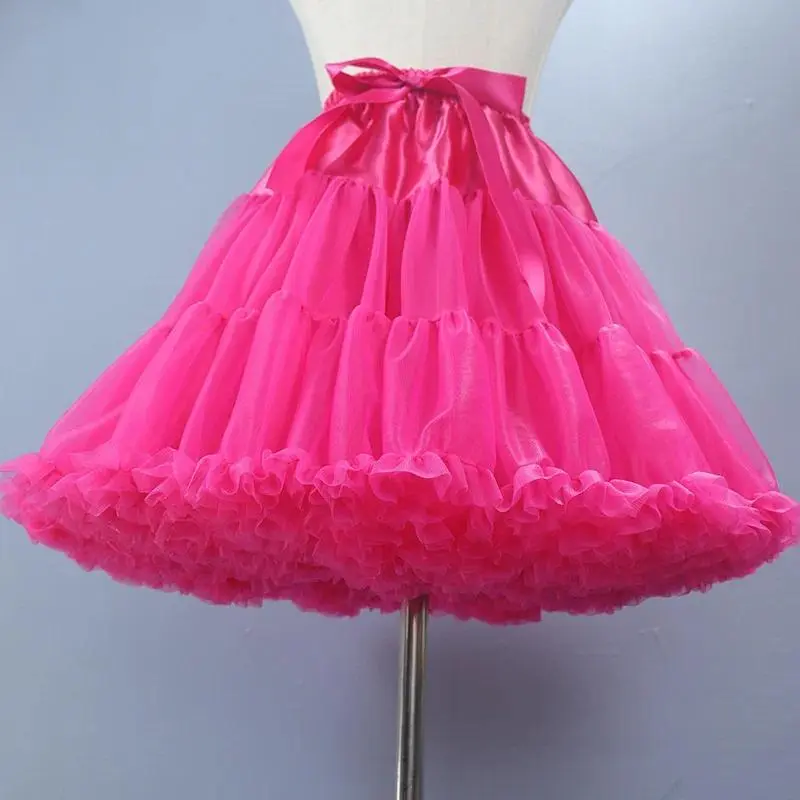 Women Girl Ruffled Short Petticoat Lolita Solid Color Fluffy Bubble Tutu Skirt Puffy Half Slip Prom Crinoline Underskirt No Hoop