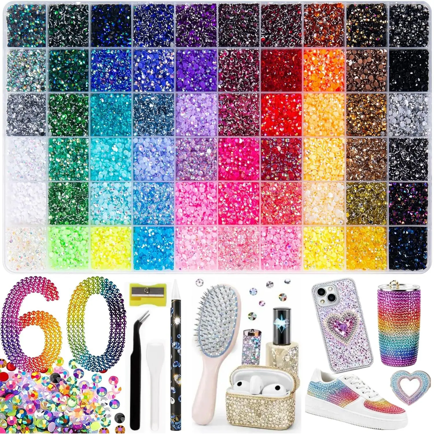 [New Arrival Drop] Accessory Upgrade, 48000-Piece 60-Color Resin Jelly Rhinestones, 3mm Multicolor Flatback Gems for Diamond Art, Bedazzler Kit with Tools for DIY Nail Art, Crafting & Makeup