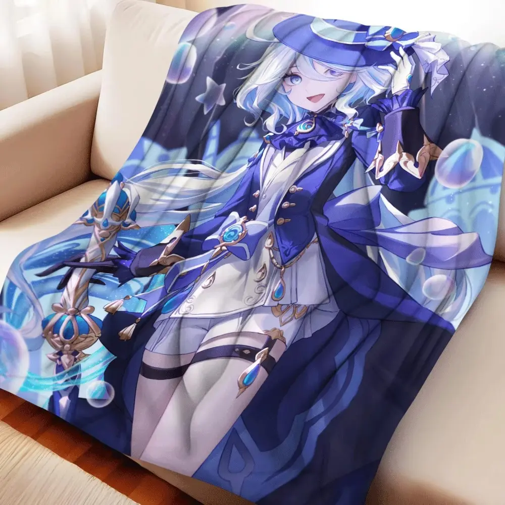Genshin Impact Furina Printed Flannel Throw Blanket, Premium Soft Cozy Comfort Blanket for Sofa Bedroom, Ideal Gift for Game Fans
