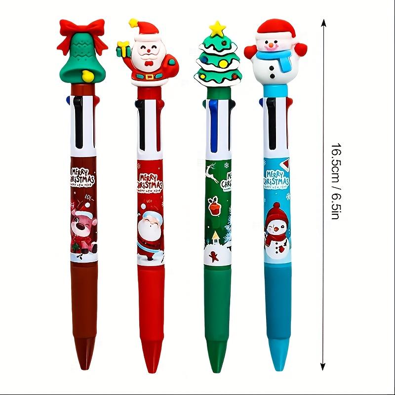 Christmas Ballpoint Pens Set, 4-Color Design with Santa Claus & Reindeer Patterns, Perfect Gift for Holiday Celebrations