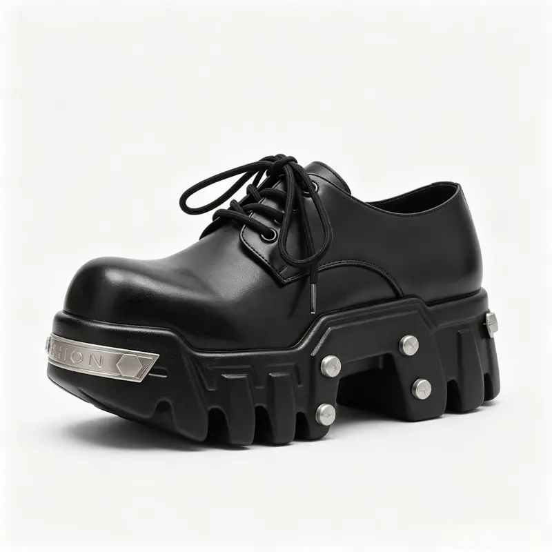 Men's Lace-Up Leather Oxfords - Chunky Derby Footwear with Oversized Toe, All-Season Platform Sole, Closed Smart Casual Walking Shoes