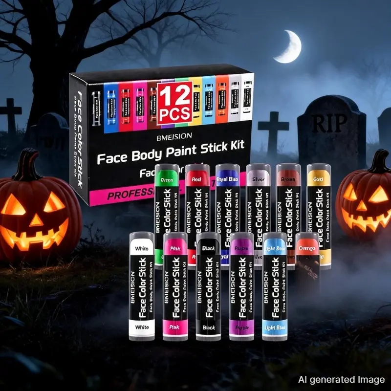 12 Colors Face & Body Paint Stick Kit, Non‑Toxic Easy‑To‑Apply Face Paint Crayons, Vibrant Body Makeup for Halloween Cosplay, Carnival, Party, Stage Performance & Festival Body Art