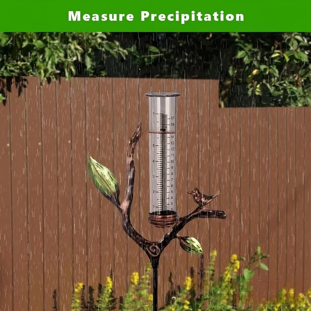 Metal Jade Leaf Rain Gauge, Garden Outdoor Lawn Decoration, Rust-Resistant Dual Scale Rain Meter, Weather Monitoring Tool