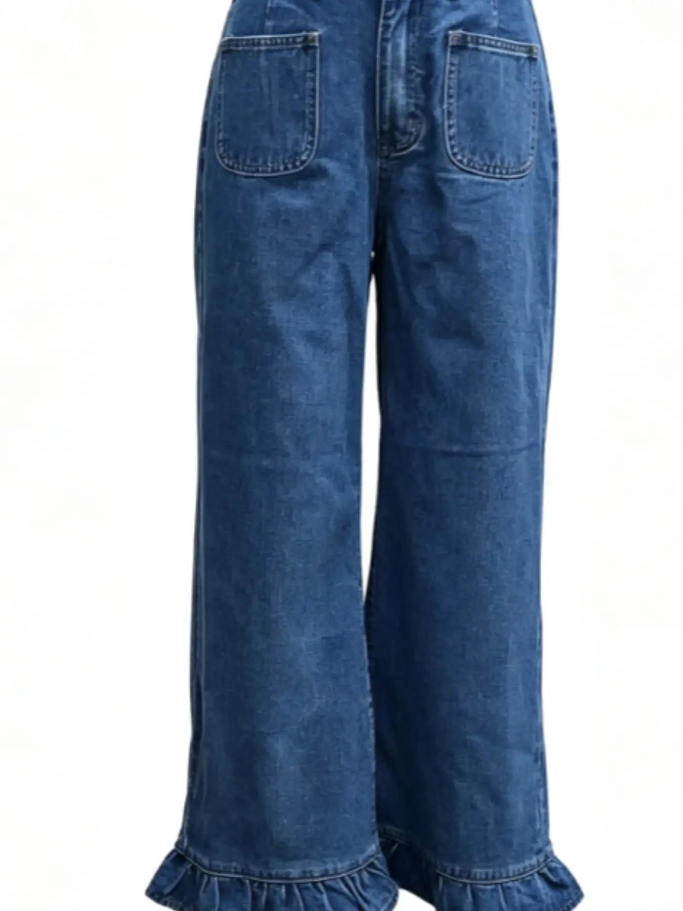 Fashion Casual Daily Women's Elastic Waist Non-Stretch Denim Ruffle Long Pants, Comfortable and Stylish Bottoms for Everyday Wear