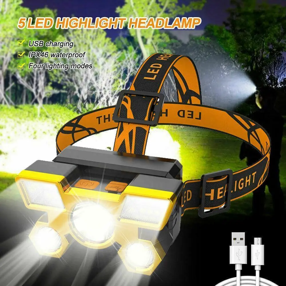 Rechargeable COB LED Headlamp, USB Rechargeable Head Light Flashlight Torch Lamp