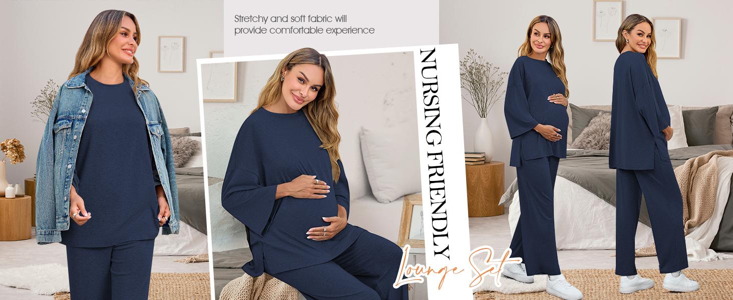 Danedvi Womens Maternity Pajamas Sets 2 Piece Outfits Long Sleeve Tops and Pregnancy Loungewear Mama Clothes with Pockets Plus Size Danedvi Womens Maternity Pajamas Sets 2 Piece Outfits Long Sleeve Tops and Pregnancy Loungewear Mama Clothes with Pockets Plus Size
