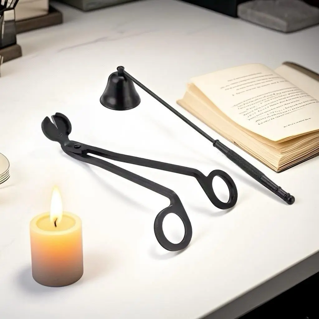 Stainless Steel Candle Tool Set, 2 Pieces, Candle Scissors, Snuffer, Cover, Essential for Home, Bathroom, Kitchen, Office