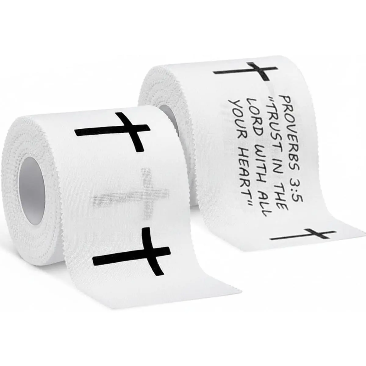2 Pcs Christian Athletic Tape 2in x 23ft – Cross Performance Wrist Tape Bible Verse & Solid Wrap| Cross Wrist Tape for Athletes Baseball Football Gymnastics, Easter Gift (White, Proverbs 3:5)