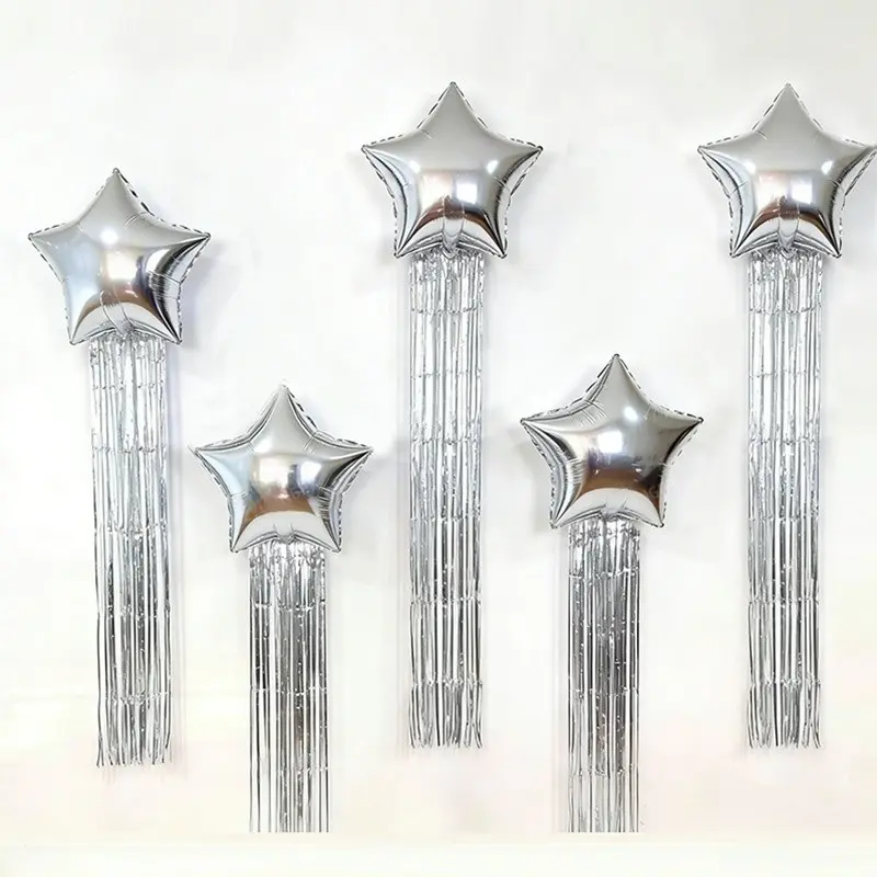 8-Piece Star Balloon and Fringe Curtain Set, Includes Glue Dots and Straws, Perfect for Birthday Parties, Weddings, Events, Shower Parties, Balloon Decorations