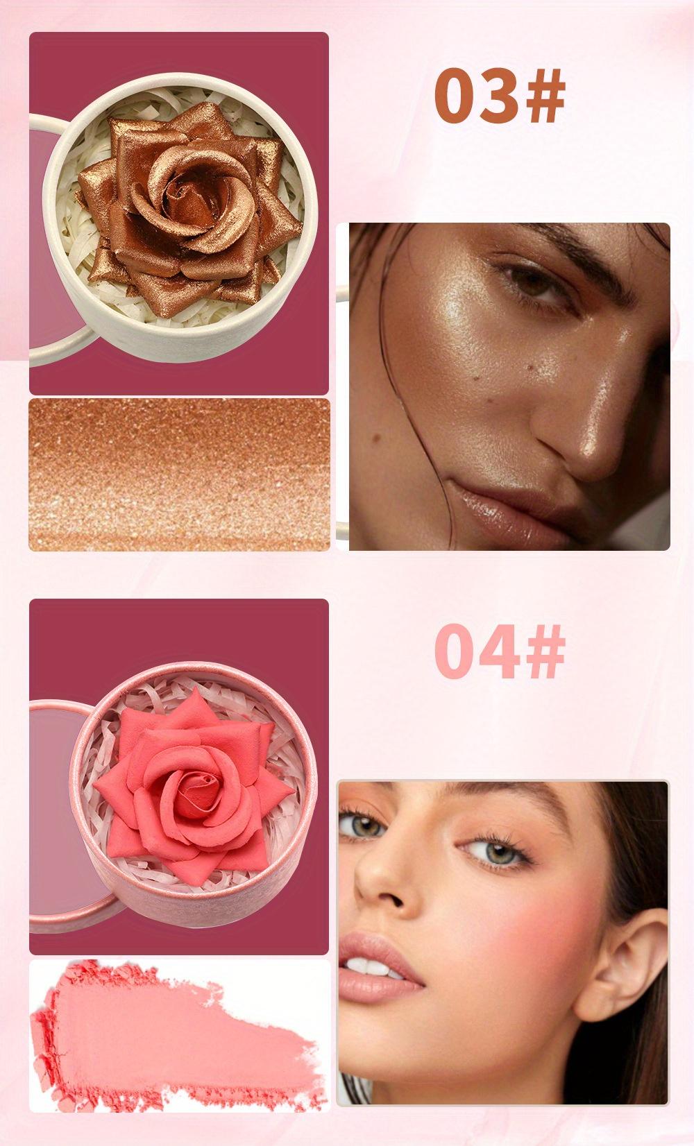3D Three-dimensional Rose Highlight Powder Blusher High Gloss Glitter Improves The Look Nude Makeup Easy to Color Highlight Powder Face Contour Makeup Festival Party Music Festival Basic Makeup Valentine's Day Gift