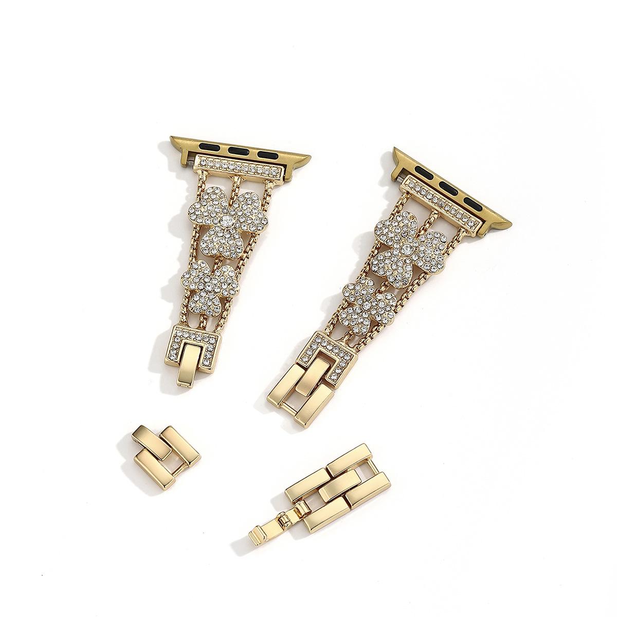 Clover Rhinestone Apple Watch Band – Luxury Jewelry Strap for 38–45mm (Series 1–10, SE), Elegant Women’s Design