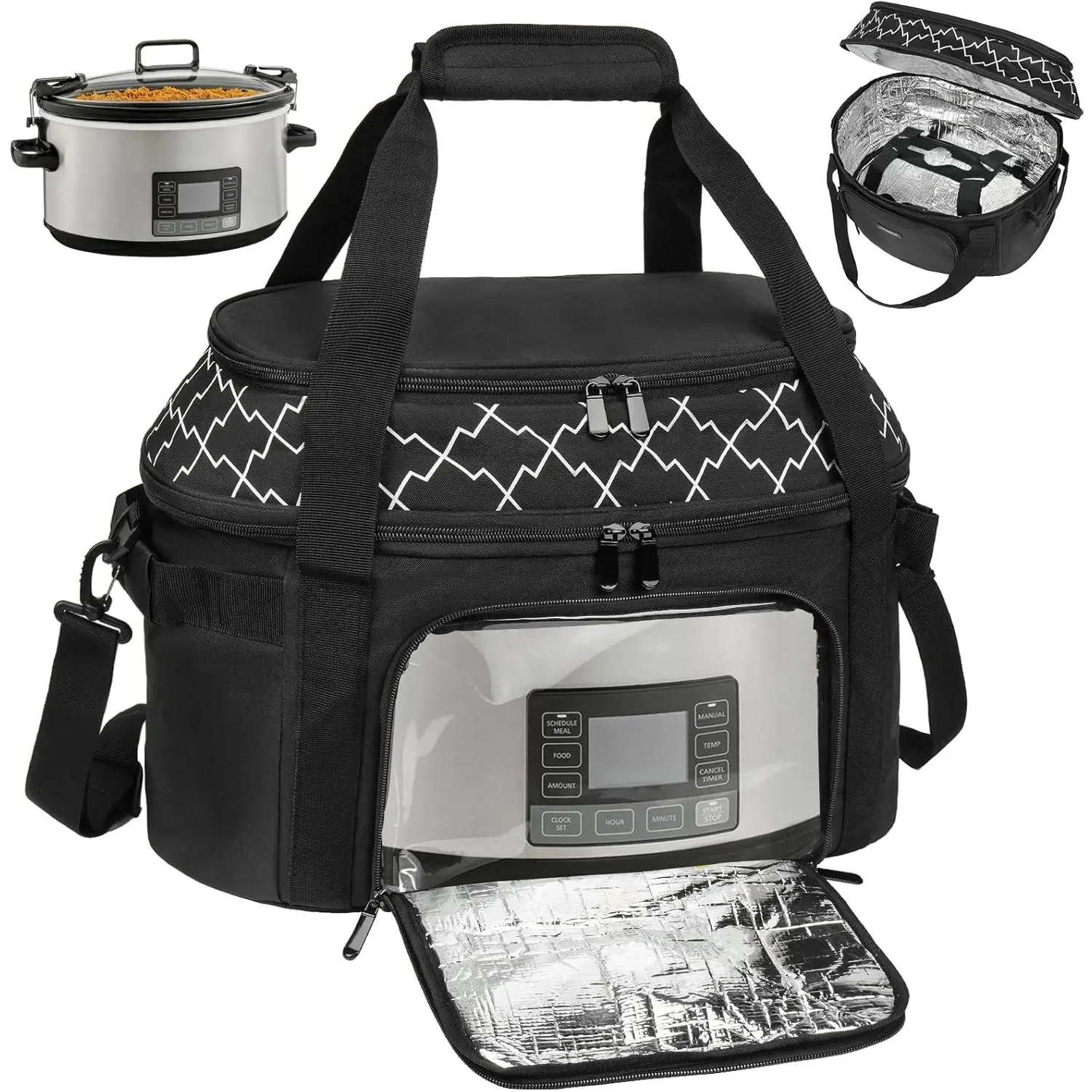 ZIOZERTT Slow Cooker Carrying Bag - 6-8 Qt Compatible with CrockPot & Hamilton Beach, Double-Layer Insulated Portable Travel Case with Lid Fastener, See-Through Window (Bag Only)