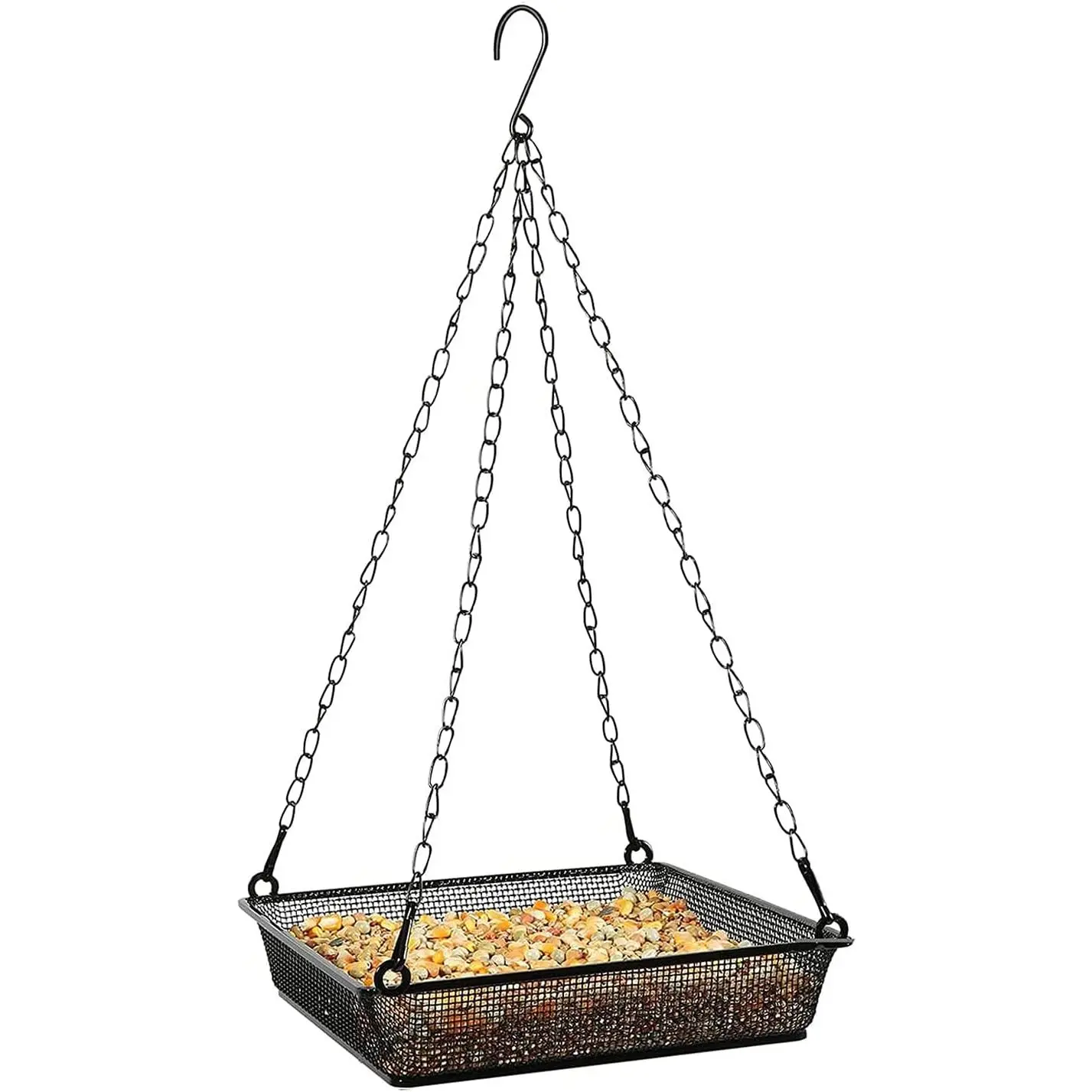 8 Inch Square Metal Mesh Hanging Platform Bird Feeder Tray, Sturdy Outdoor Wild Bird Seed Holder, Attracts Multiple Species of Wild Birds