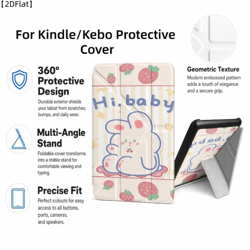 For Kindle/Kobo/Tolino Case, with stand Cute Rabbit Strawberry Pattern for New Kindle 11Th 2019, for Kindle 11th Generation Case for Kindle 11Th (2022/2024), 6-Inch, 7-Inch Kindle Paperwhite 12Th Generation 2024 Vision Color (2024) /Vision 6 (2021）/Shine