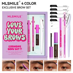 Eyebrow Makeup Kit, Brow Setting Liquid + Dual End Eyebrow Pencil + Brow Tint Gel + Eyebrow Razor & Stencil Cards