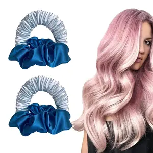 Heatless Sleep Hair Rollers Scrunchies, Satin Pillow Scrunchies, No Heat Ponytail Holders, Velvet Material, Blue Color