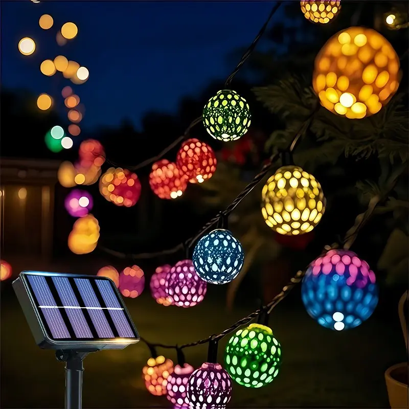 50/30/20-LED Moroccan Ball Solar String Lights, Waterproof, 8 Modes, for Outdoor Garden, Wedding, Party, Holiday Decor