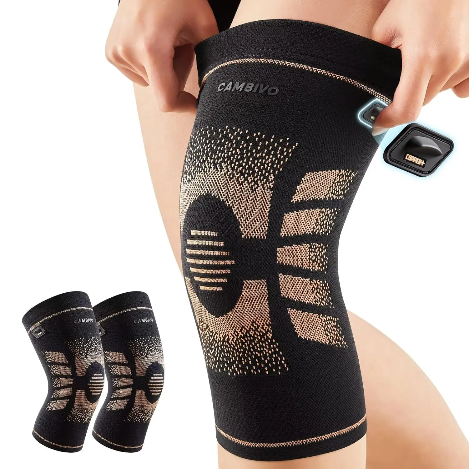 2 Pack Copper Knee Brace for Women & Men, Copper Infused Compression Knee Sleeve for Arthritis Pain Relief & Knee Support, Anti-Slip Design with Pull Tabs for Running, Gym, Daily Wear (Large)