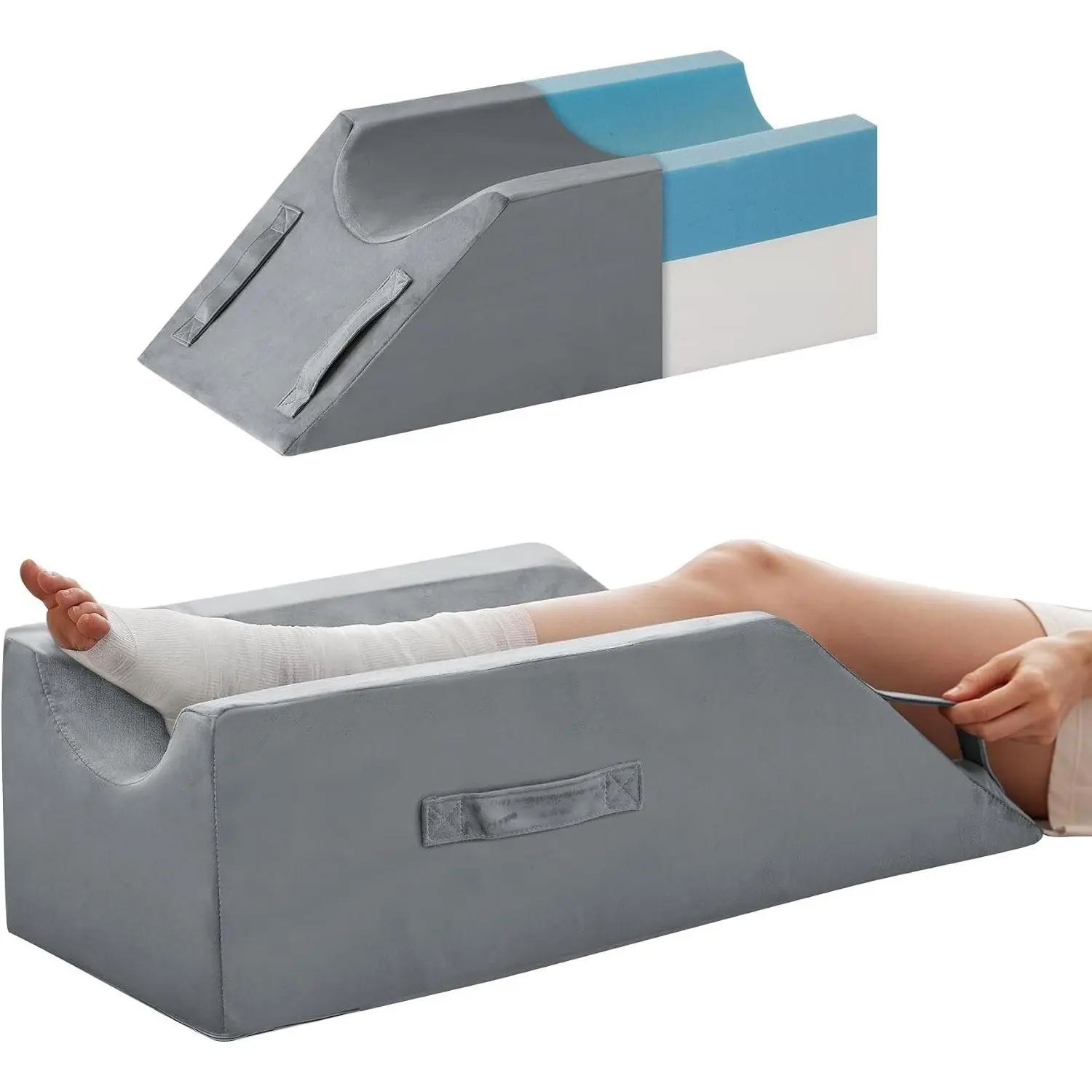Leg Elevation Pillow for After Surgery, Wedge Pillow, Grey | Knee/Foot/Ankle Support for Swelling, Improves Blood Circulation, Memory Foam, Non-Slip Bottom, Washable Cover, Single-LegGift