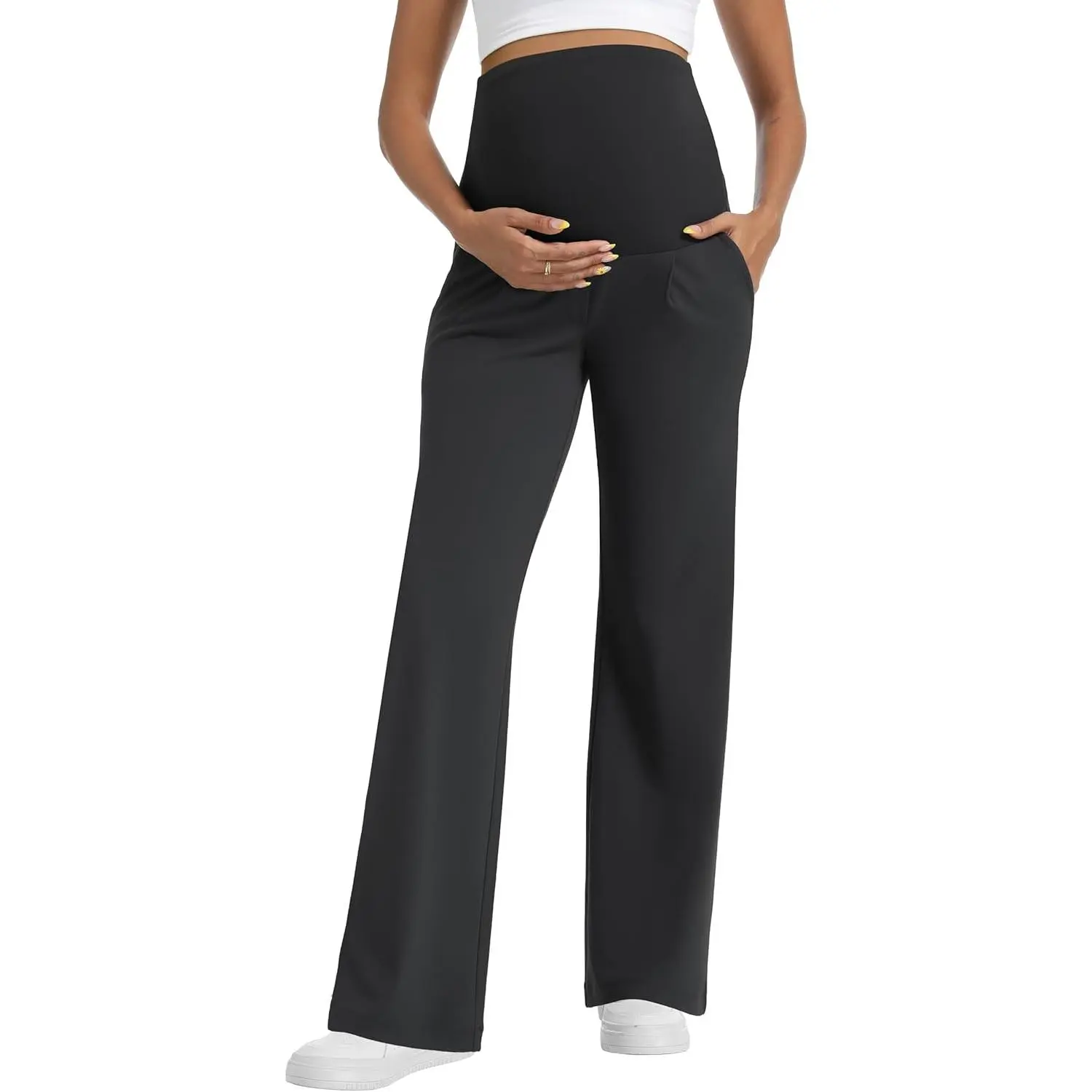 Maternity Pants  Work Wide Leg Stretchy Dress Pants Pregnancy Business Casual Trousers with Pockets