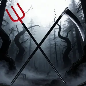 Halloween Devil Trident Axe Stage Prop, Lincoln Staff Replica Weapon, Grim Reaper Scythe, Realistic Costume Accessory