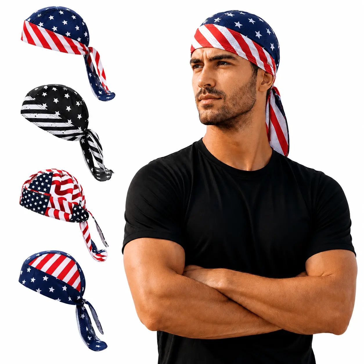 Men's 3/4/8 Pcs Spandex Skull Caps & Sports Headbands, Adjustable All-Year Quick Dry Breathable Helmet Liner Sports & Outdoor Hats for Motorcycle, Cycling