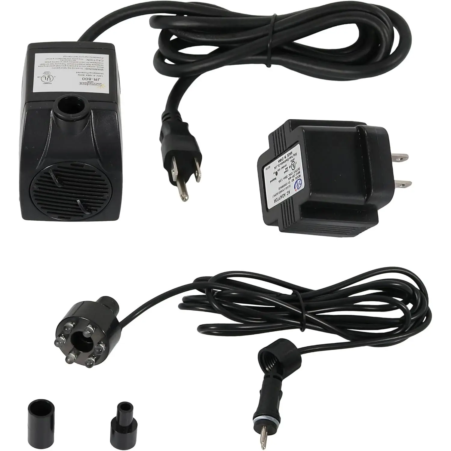 200 GPH Submersible Water Pump – 12W, 12V Small Fountain Pump with Adjustable Flow, White LED Light & Transformer for Outdoor Fountains, Bird Baths, Aquariums
