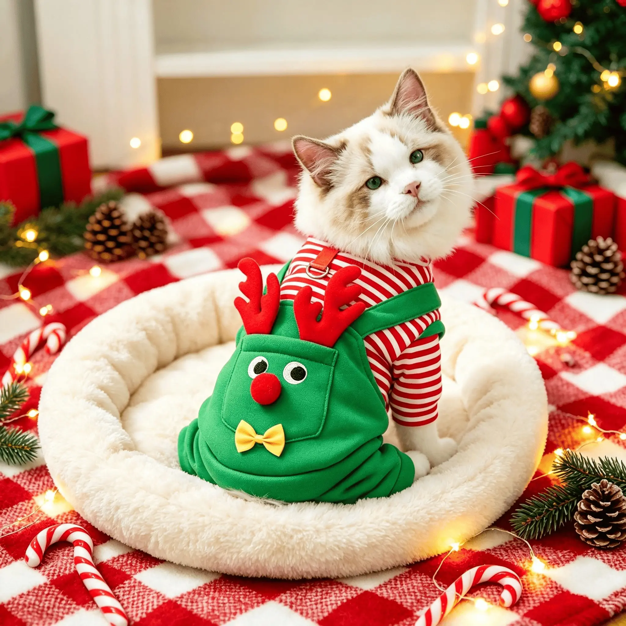 1PC Christmas pet costume, dog and cat winter clothes, reindeer attire, cute pet Christmas costumes! Santa Claus reindeer cat and dog Christmas outfits, soft and warm fleece pet holiday clothes, suitable for Christmas photos and parties