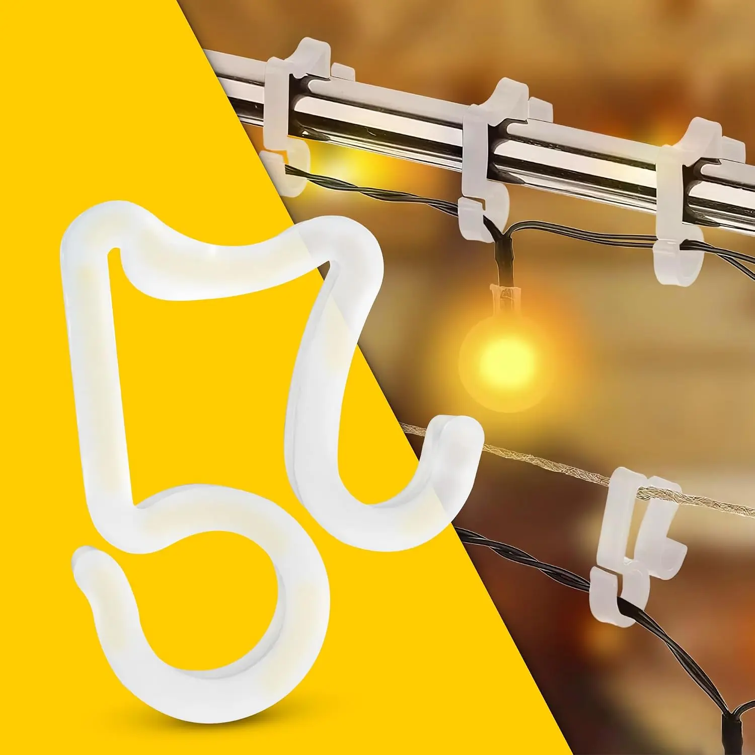 100 Pack Gutter Clips for  Outdoor Lights, Translucent | Weatherproof Gutter Hooks for Outdoor Lights; Fits  Gutters; Birthday, Bridal Shower, Wedding & Christmas Light Clips