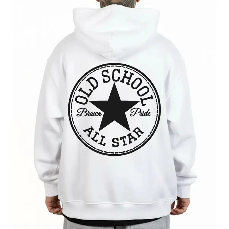 Men's Old School All Star Unisex Hoodie - Mexican Chicano Cholo Gangster Style, Cotton Blend, Hot Stamp Lowrider Graphic, Medium-Loose Oversized Fit, Polyester, Machine Wash, Menswear Casual Tops, Gift Option