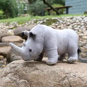 35cm Real Life Rhinoceros Plush Toy Stuffed Lifelike African Rhinos Wild Animals Doll Toys  For Kids Children Xmas Gift Decor