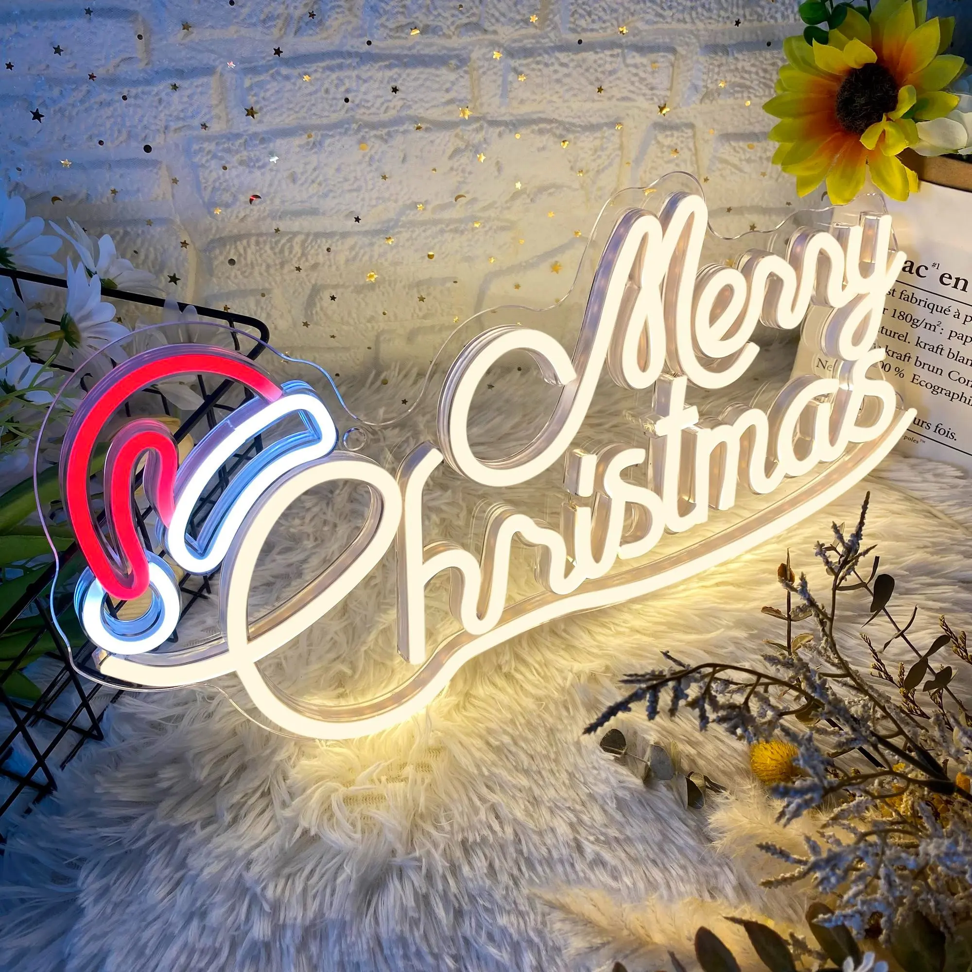 "Merry Christmas" Decorative Neon Sign – USB-powered LED wall-mounted neon light featuring Christmas elements; an ideal Christmas gift for friends and family, suitable for bedrooms, living rooms, bars, shop windows, cafes, and Christmas parties.