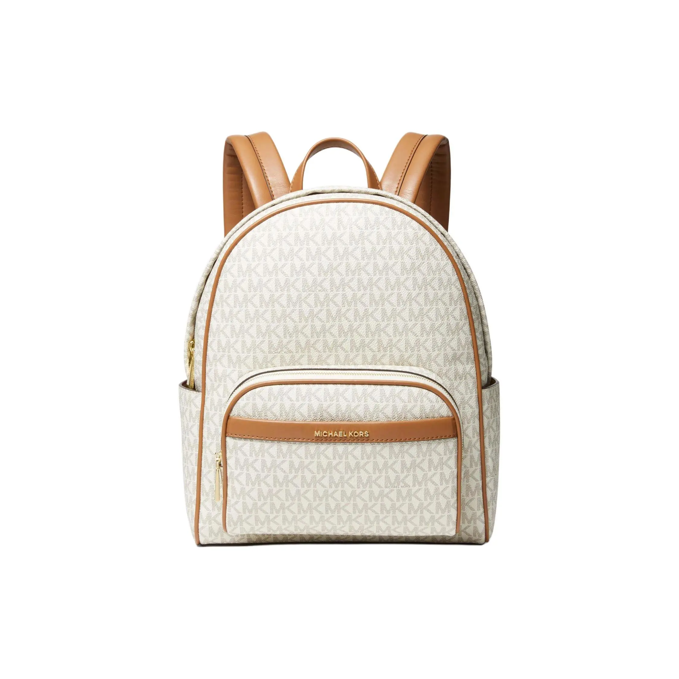Michael Kors MK Bex Letter-Print Zip-Top Vegan Leather Backpack – Medium, Women’s, Vanilla White and Acorn Brown