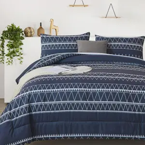 Navy Blue Comforter Set King,Reversible Boho Down Alternative Comforter Set for King Bed - 3 Pieces (1 Comforter + 2 Pillowcases), Soft Microfiber Duvet Insert 104"x 90"