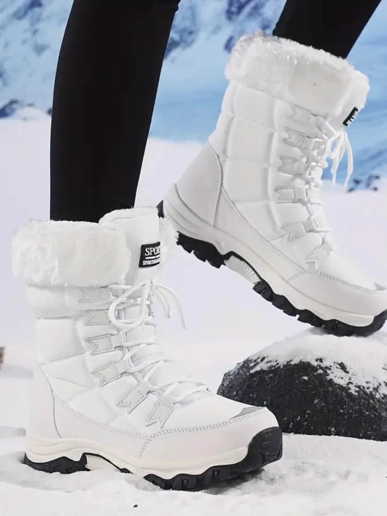 Women's Snow Boots with Fuzzy Lining, Non-Slip Sole, Outdoor Warm Hiking Boots, Lace Up Boots Design, Winter Warm Shoes, Thickened Women's Footwear