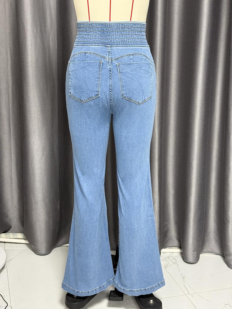 2025 European and American Cross-border Elastic Waist High Waist Stretch Tight Flared Butt-lifting Denim Pants Jeans Girl Womenswear Basic Black