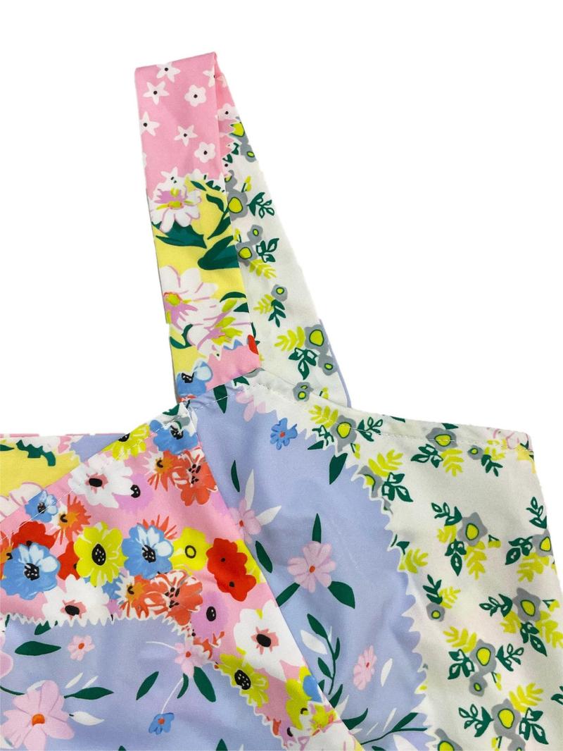 Women's Floral Print Backless Bow Tie Dress, Sleeveless Short Sundress, Casual Boho Chic, Boho Vacation, Fitted Summer Dress