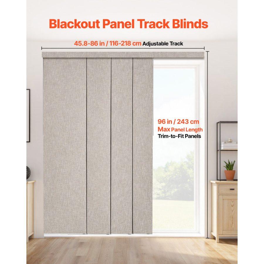 VEVOR Panel Track Blinds, Extendable Track from 45.8 in to 86 in W, Trimmable Panel Curtains Up to 96 in H, Vertical Blackout Panel Blinds for Sliding Doors, Patio Doors, Room Divider, Windows, Brown