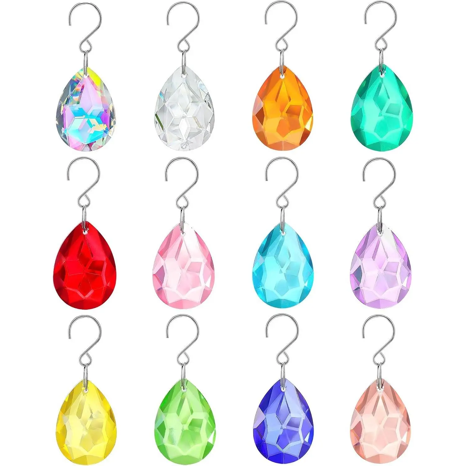38mm Crystal Suncatcher Prisms Multicolor Bauhinia Chandelier Crystals Replacement Chandeliers Glass Beads for Window Hanging Decor(12 Pack)