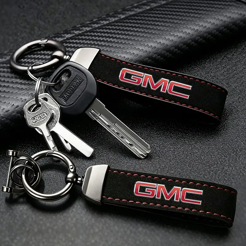 Suede Car Emblem Keychain Rust-proof Alloy Key Ring For GMC Yukon Terrain Sierra Hummer Ev Canyon Acadia Savana Denali AT4